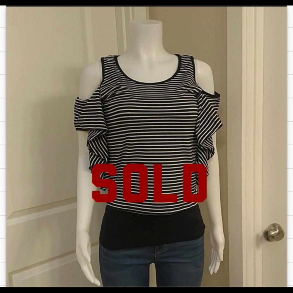 Cold Shoulder Ruffle Striped Tee